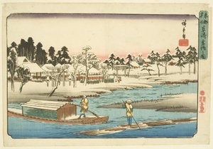 Klares Wetter nach Schnee in Massaki (Massaki yukibare no zu) (Farbholzschnitt) von Ando or Utagawa Hiroshige