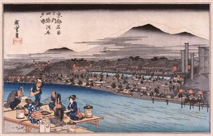 Kühle des Abends am Shijo-Flussufer, aus der Serie Berühmte Orte von Kyoto von Ando or Utagawa Hiroshige