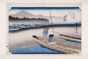 Mitsuke: Blick auf den Tenryū-Fluss (Farbholzschnitt) von Ando or Utagawa Hiroshige