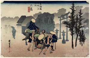 Morgennebel, Mishima, ca. 1833 von Ando or Utagawa Hiroshige