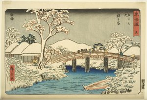 Nr. 5, Hodogaya: Der Katabira-Fluss und die Katabira-Brücke (Hodogaya, Katabiragawa Katabirabashi) von Ando or Utagawa Hiroshige