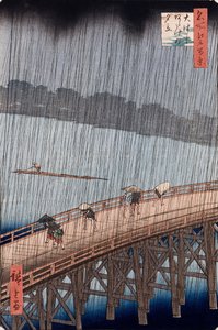 Ohashi, plötzlicher Regenschauer bei Atake, aus der Serie "Hundert Ansichten berühmter Orte in Edo" von Ando or Utagawa Hiroshige
