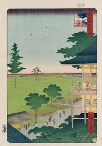 Sazai-Halle, Fünfhundert Raken [Tempel], aus der Serie "Hundert Ansichten berühmter Orte in Edo" von Ando or Utagawa Hiroshige
