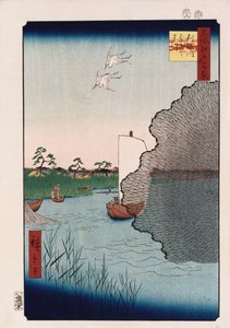 Verstreute Kiefern entlang des Tone-Flusses, aus der Serie „Hundert Ansichten berühmter Orte in Edo“ von Ando or Utagawa Hiroshige