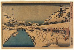 Schnee auf der Akabane-Brücke in Shiba, 1844-45 von Ando or Utagawa Hiroshige