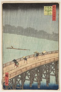Plötzlicher Regenschauer über der Shin-Ōhashi-Brücke und Atake (Ōhashi Atake no yūdachi) von Ando or Utagawa Hiroshige