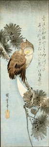 Der Halbmond und die Eule auf Kiefernzweigen von Ando or Utagawa Hiroshige