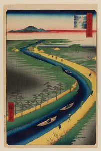 Schleppboote entlang des Yotsugi-dori-Kanals von Ando or Utagawa Hiroshige