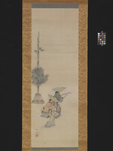 Zwei Frauen mit Hüten tanzen von Ando or Utagawa Hiroshige