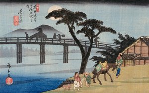 Weide am Ausgang von Shimabara, Illustration aus "Berühmte Orte von Kyoto" von Ando or Utagawa Hiroshige