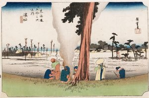 Winteransicht, Hamamatsu, aus der Serie Die dreiundfünfzig Stationen des Tokaido, ca. 1834 von Ando or Utagawa Hiroshige