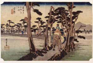 Yoshiwara, Fuji von links von Ando or Utagawa Hiroshige