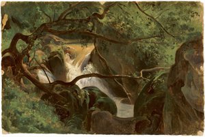 Waldinneres mit einem Wasserfall, Papigno, 1825-1830 von André Giroux