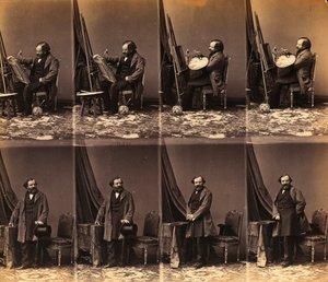 Porträt des Malers Lepualle: Blatt mit sechs ungeschnittenen Visitenkarten (s/w Foto) von Andre Adolphe Eugene Disderi