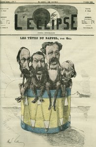 Auguste Vacquerie (1819-1895), Victor Hugo (1802-1885), Charles Hugo (1826-1871) und Paul Meurice (1818-1905), französische Literaten. Titelblatt in „L