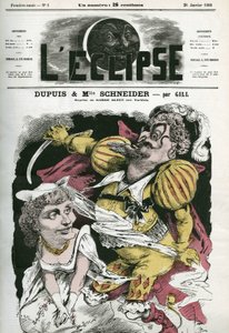 Blaubart, Oper nach der Musik von Offenbach im Varieté-Theater, mit Dupuis als „Blaubart“ und Hortense Schneider als Boulotte. Titelblatt in „L