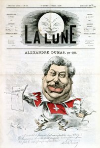Karikatur und Autogramm von Alexandre Dumas - von Gill in „La Lune“ vom 02.12.1866