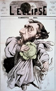 Karikatur von Leon Gambetta (1838-1882), ein französischer Politiker. Zeichnung von Andre Gill (1840-1885) in L