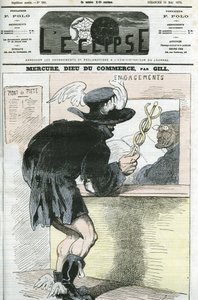 Karikatur von „Merkur, Gott des Handels“. Titelblatt in „L