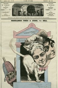Karikatur von Damen Louise Theo und Anna Judic, Sängerinnen in einem Stück von Jacques Offenbach (1819-1880), Komponist. Titelblatt in „L