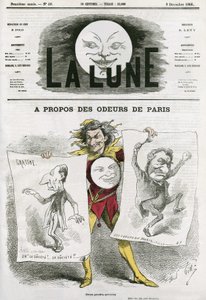 Karikatur zu einem Buch „Les Odeurs de Paris“ von Louis Veuillot (1813-1883), französischer Schriftsteller. Karikatur von Gill, in „La Lune“, 9. Dezember von Andre Gill