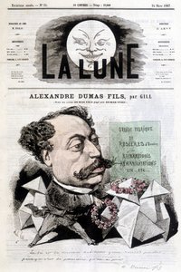 Komische Zeichnung über Alexandre Dumas Fils von Gill. Titelblatt „La Lune“ vom 24/03/1867.