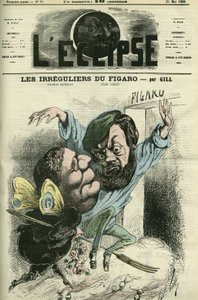 Les irreguliers du Figaro, eingetragen im Tagebuch von Charles Monselet (1825-1888) und Jules Valles (1832-1885). Titelblatt in „L