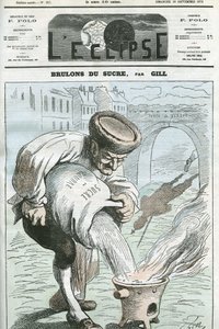 Lasst uns Zucker verbrennen, eine Karikatur des Abzugs der deutschen Truppen aus Frankreich gemäß dem Frankfurter Vertrag am 16. September. Titelblatt in „L