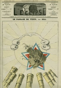 Durchgang der Venus (die Republik) vor der Sonne (die Monarchie) im Jahr 1874. Titelblatt in „L