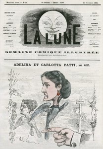 Porträt von Adelina (1843-1919) und Carlotta Patti (1835-1889), italienische Opernsängerinnen. Karikatur von Gill, in „The Moon“, 25. November von Andre Gill