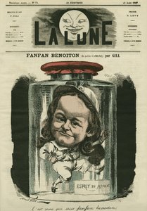 Porträt von Camille Schelter, Schauspielerin in der Rolle von Fanfan Benoiton. Karikatur von Gill, in „The Moon“, 11. August von Andre Gill