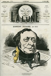 Porträt von Ernest Picard (1821-1877), französischer Journalist und Anwalt. Karikatur von Gill, in „La Lune“, 21. Juli
