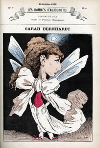 Porträt von Henriette Rosine Bernard, genannt Sarah Bernhardt (1844-1923), französische Theaterschauspielerin. Karikatur von Gill, Paris von Andre Gill