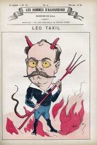 Porträt von Leo Taxil (1854-1907), französischer Schriftsteller und Autor eines berühmten Scherzes, der den Papst und die Bischöfe Frankreichs täuschte. Karikatur von Gill, Paris. von Andre Gill