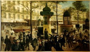 Skizze für ein Panorama des Boulevard Montmartre mit zeitgenössischen Pariser Persönlichkeiten von Andre Gill