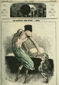 Der Kuchen der Könige, einer knetet den Teig, der andere hält die Bohne. Titelblatt in „L