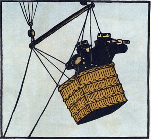 Erster Weltkrieg 1914-1918: Beobachter der französischen Armee in einem Fesselballon. Gravur in 