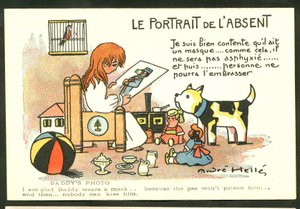 Postkarte, Farb-Satire: Das Porträt des Abwesenden - Krieg von 14-18, Kinderillustration von Andre Helle (1875-1945) von Andre Helle