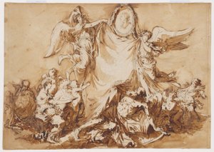 Eine Allegorie der Künste, die die Zeit besiegen, überragt von einem Medaillonporträt von König Stanislaus August von Polen als Kunstmäzen