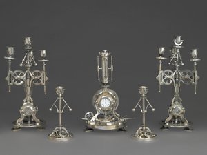 Fünfteilige Uhrengarnitur, um 1880