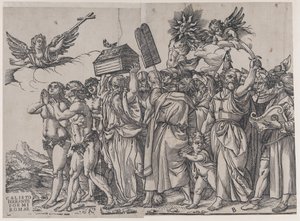 Abschnitt A: ein Engel, der ein Kreuz hält, oben links, Adam und Eva unten, aus Der Triumph von..., 1836