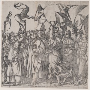 Sektion C: weibliche Märtyrer und Heilige mit Bannern, aus Der Triumph Christi, 1836 von Andrea Andreani