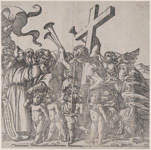 Abschnitt D: Engel, die Trompeten blasen usw., aus Der Triumph Christi, 1836 von Andrea Andreani