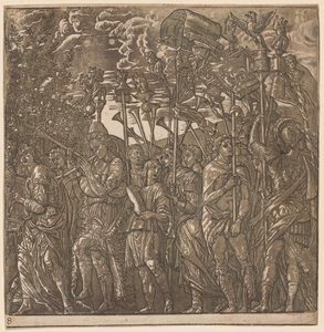 Der Triumph von Julius Caesar: Soldaten tragen Banner und Standarten von Andrea Andreani