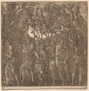 Der Triumph von Julius Caesar: Soldaten tragen Banner und Standarten, 1593-99