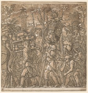 Der Triumph von Julius Caesar: Soldaten tragen Vasen und Kriegstrophäen, 1593-99 von Andrea Andreani