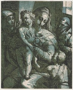 Jungfrau und Kind mit St. Johannes, St. Katharina von Siena und St. Franziskus, 1585 von Andrea Andreani