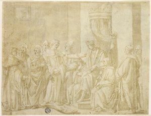 Die Apostel Petrus und Paulus streiten mit Simon Magus vor Nero (recto); Fünf Szenen aus der Geschichte von Moses (verso) von Andrea Boscoli