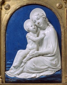 Die Madonna und das Kind (Die Madonna der Demut) (glasierte Terrakotta) von Andrea Della Robbia