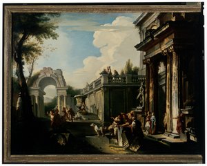 Architektonische Capriccio mit Brunnen